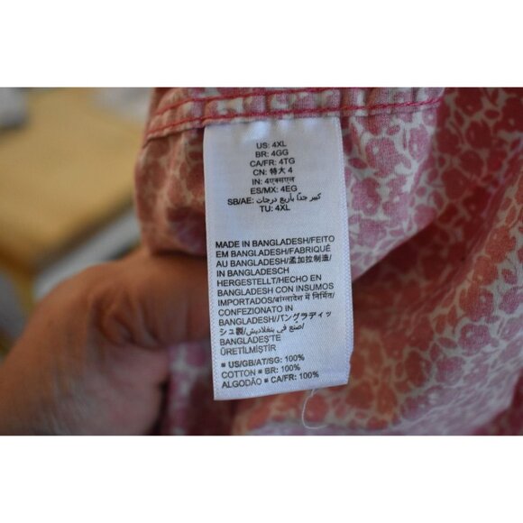 AMZN Essentials Red Floral Short Sleeve Button Front Shirt Big and Tall Size 4XL - Picture 5 of 6